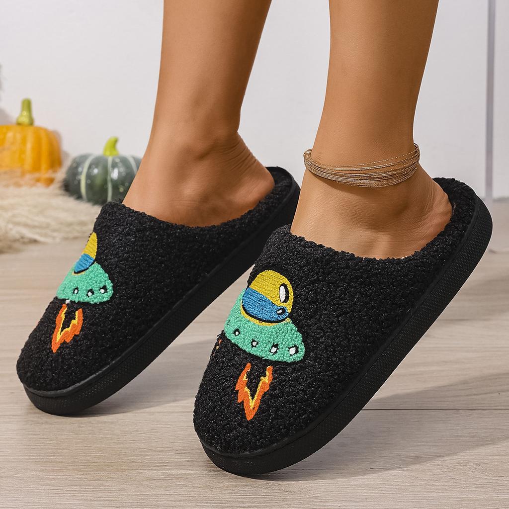 Fashion Platform Fluffy Slippers Women House Plush Cartoon Cowboy Designer Winter Shoes Girls Flats Home Fashion Footwear Large Size