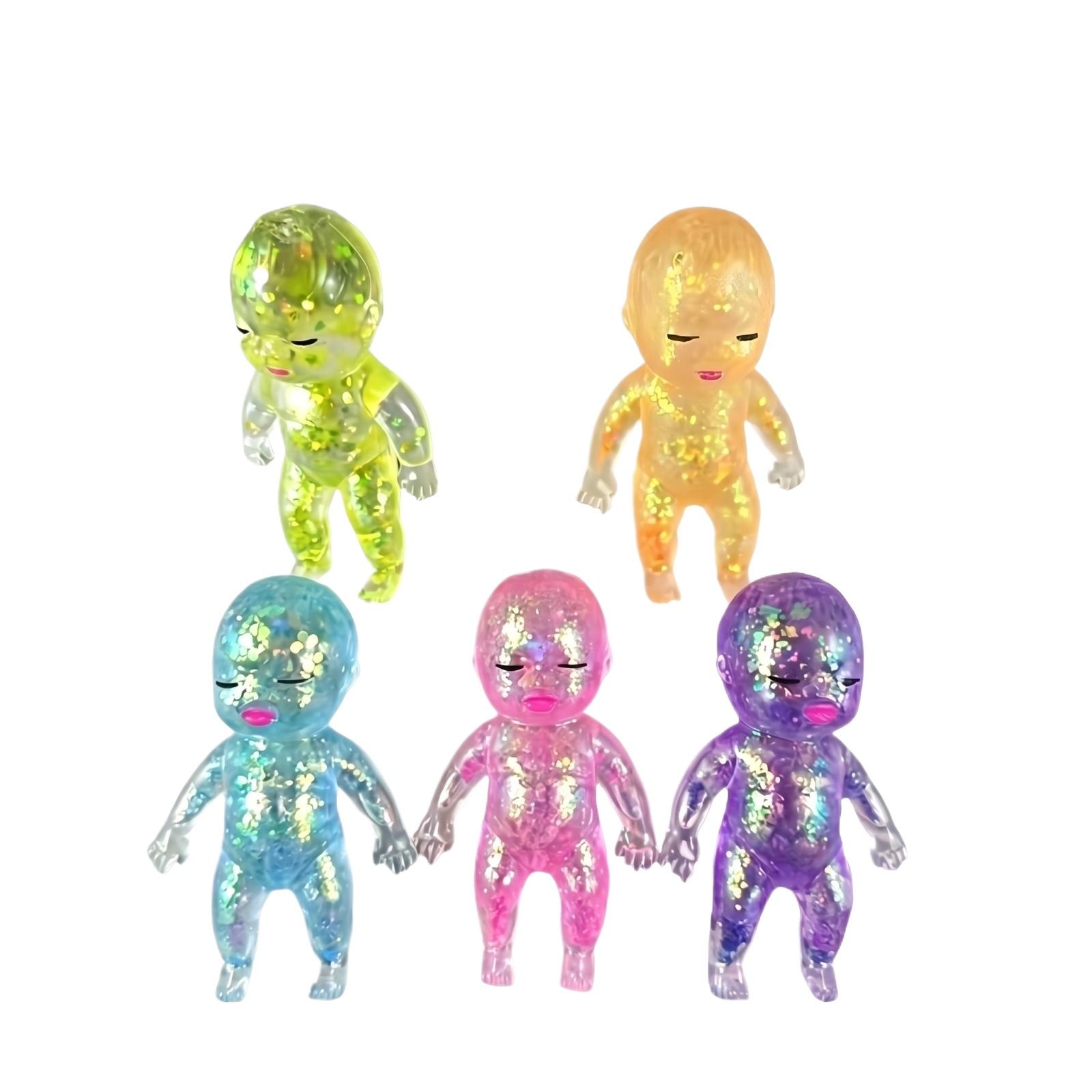 

11cm Soft Glitter Doll Toy Squeezeable Stress Relief Figure for Kids and Adults Flexible Sensory Fidget Doll for Relaxation Playroom Decor One Size
