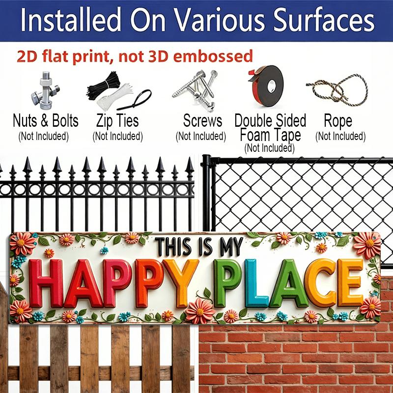 2D Flat, 1pc, Rustic This Is My Happy Place Aluminium Decorative Sign Floral Theme Wall Hanging Vintage Style Wall Decor for Bedroom, Living Room
