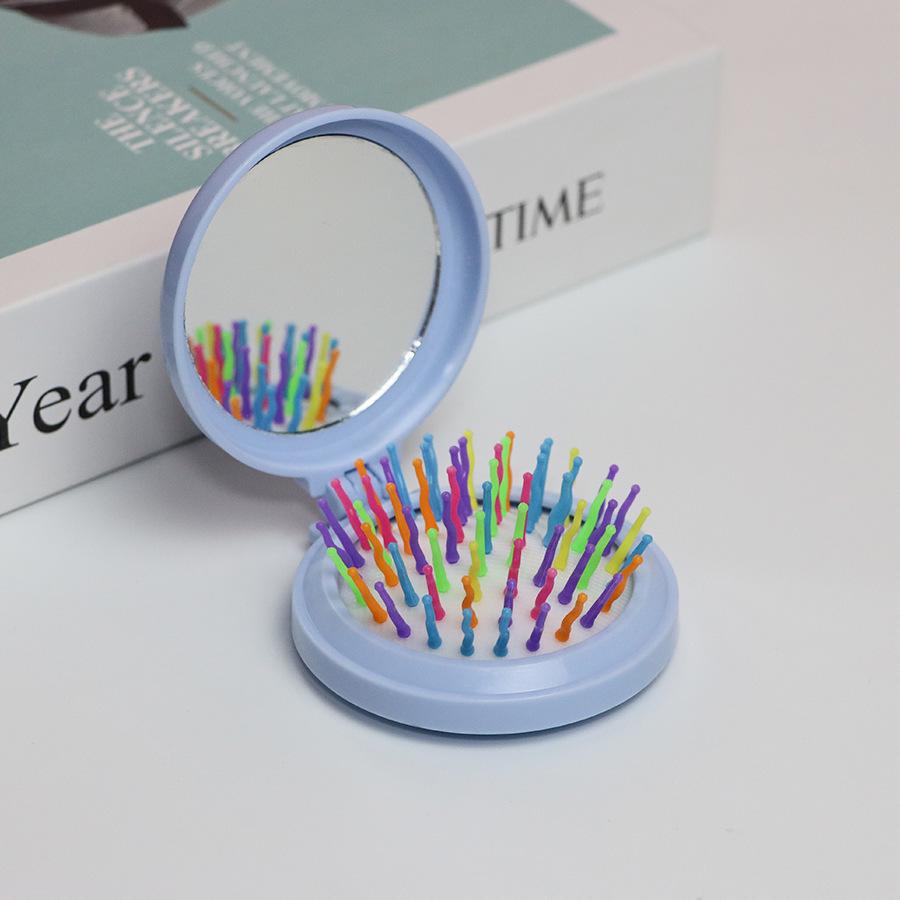 Compact Folding Comb with Mirror & Air Cushion Massage for Girls
