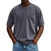 Men's Summer Solid Color Round Neck Loose Pocket Short Sleeve Top