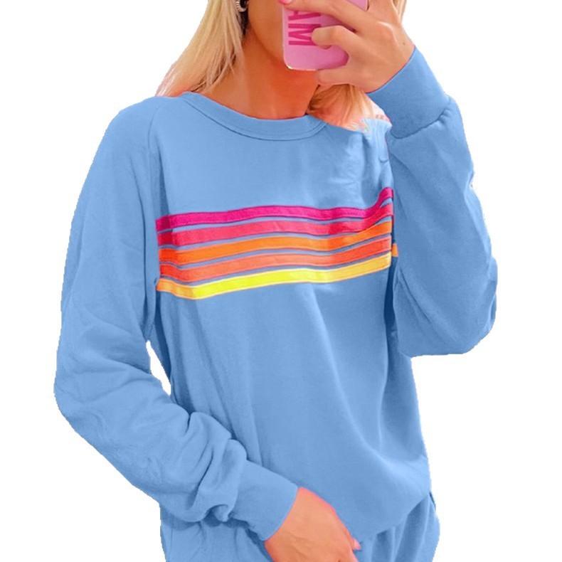 Relaxed Female Pullover Set With Color Block Pattern For Autumn Winter Casual Wear