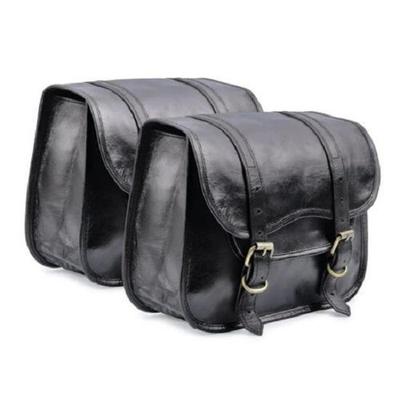 Zwart lederen vintage zadeltassen, zijtas voor fiets - Bullet Bag