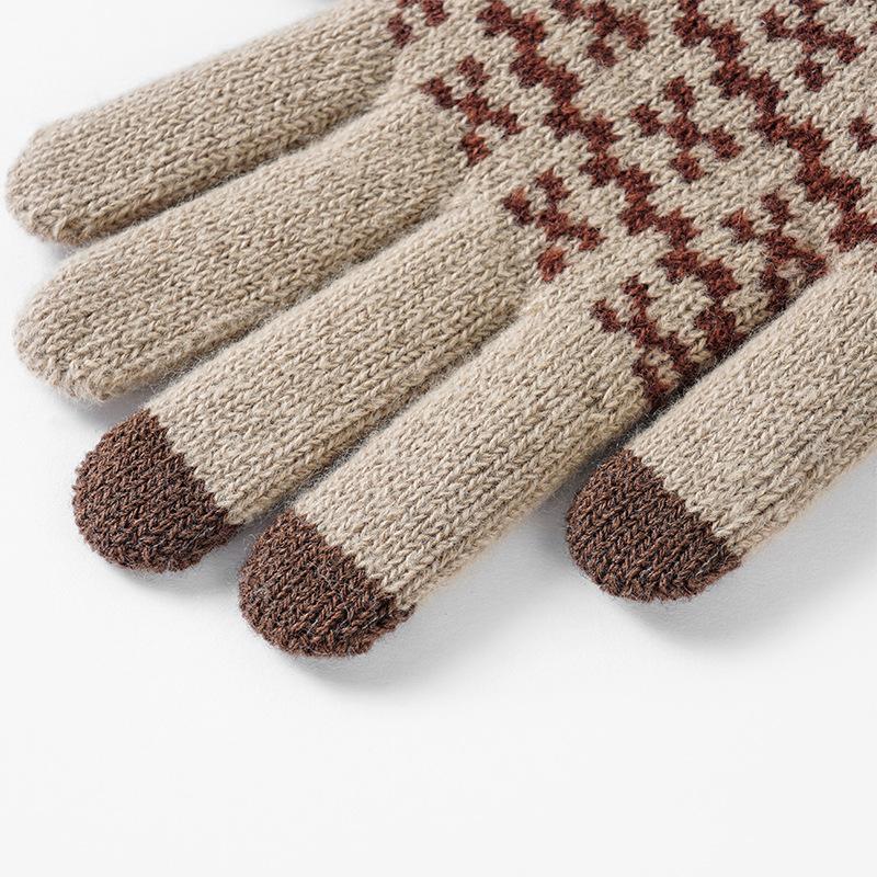 Winter Knitted Unisex Gloves Autumn Touchscreen Fleece Lined Thermal Thick Nordic Jacquard Walking Daily Wear Gloves
