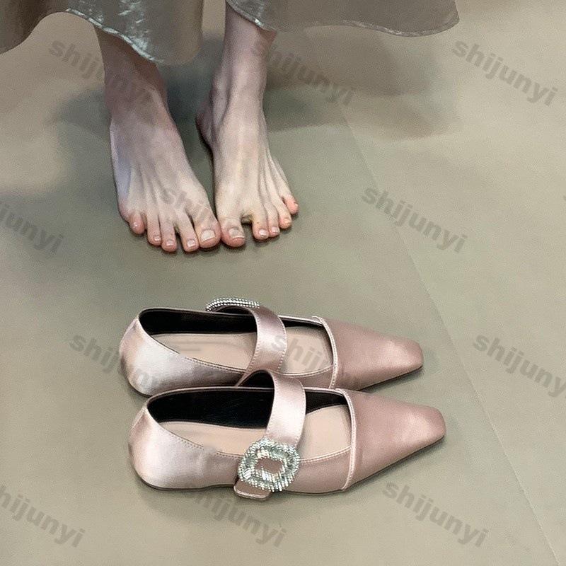 Fashion Women Summer Shoes Non Slip Buckle Strap Mary Jane Shoes 2025 Summer Fashion Rhinestone Lncreased Lnternal Women's Ballet Shoes