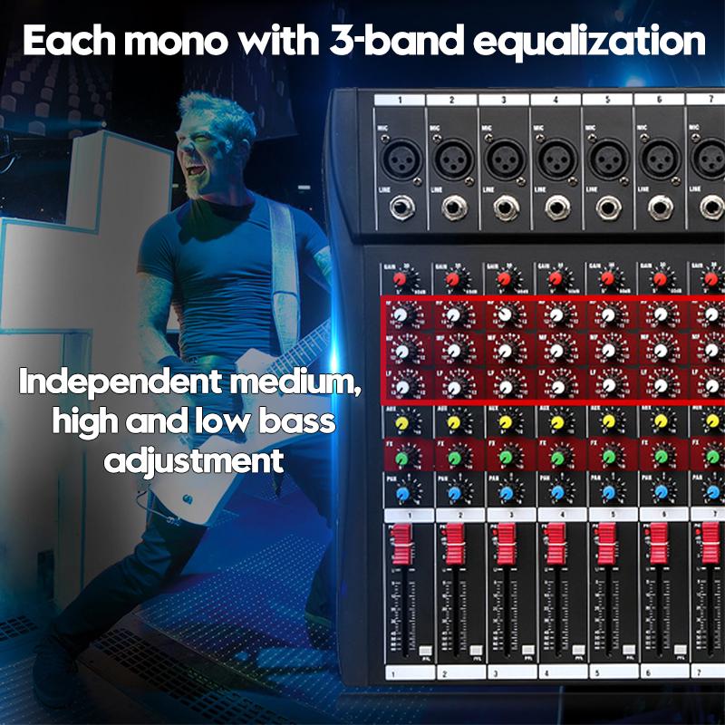 110V 6/8/12/16 Channel Audio Mixer 6 Music Modes USB Bluetooth Mixing Console Amplifier Computer Playback Phantom Power Effect