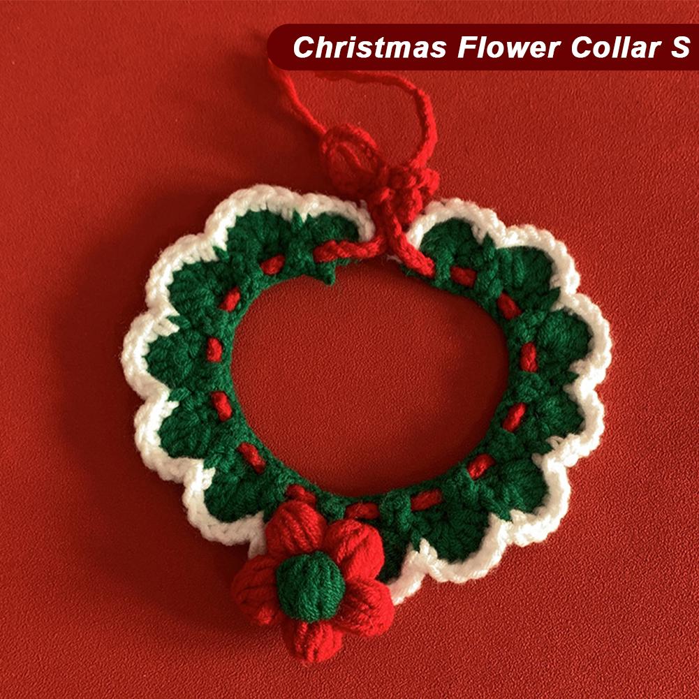 

Pet Cute Dog Cat Knitted Woolen Collar Christmas Cute Accessories Flower Collar S зелёный
