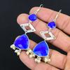 925 Sterling Silver Blue Sapphire Stone Handcrafted New Dangle Daughter Earrings