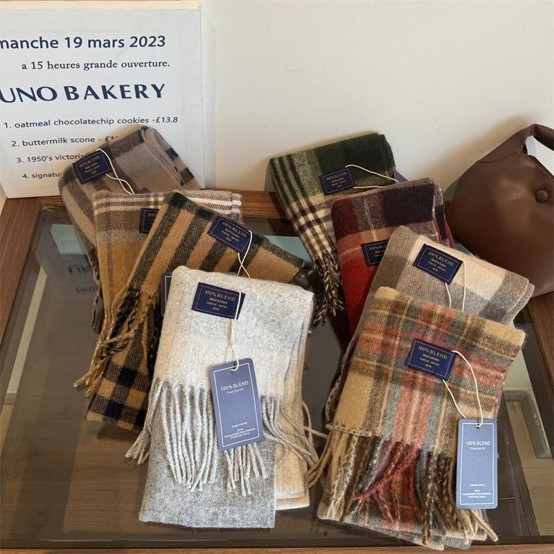 Winter Women Scarf Luxury  British Pashmina Classic Plaid Soft Female Male Imitation Cashmere Thermal Muffler Men Shawl