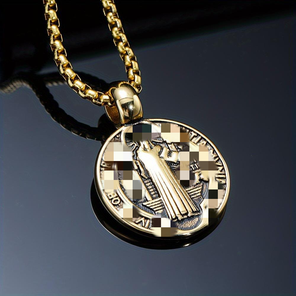 Temu Cross-Border Hot Selling Saint Benedict Jesus Necklace, Retro Round Double-Sided Pendant, Faith Jewelry. золотой