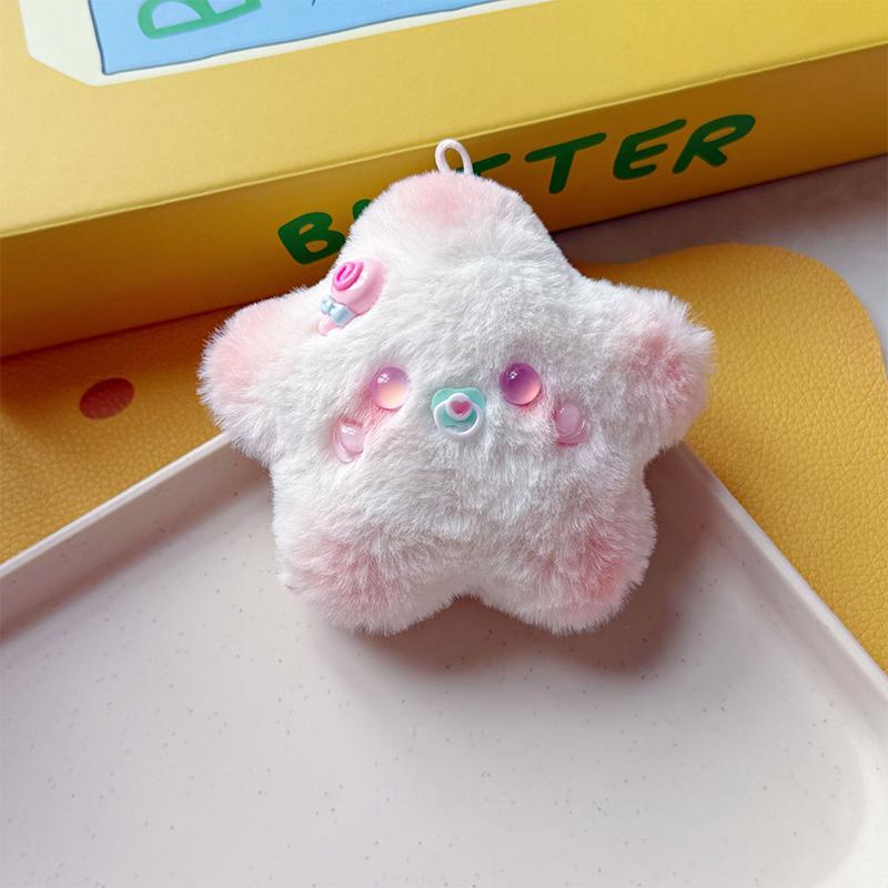 1Pcs Squeak Crown Star Plush Keychain Cartoon Stuffed Doll Pendant Car Key Ring Backpack Bag Decor Kid Gift