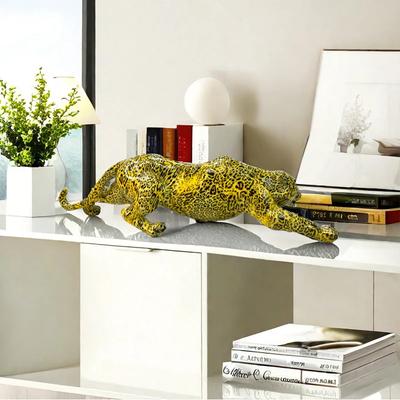 Cheetah Statue Home Decor Leopard Sculpture Resin Sitting Panther Figurine Desktop Table Top Ornament Home Office Decoration