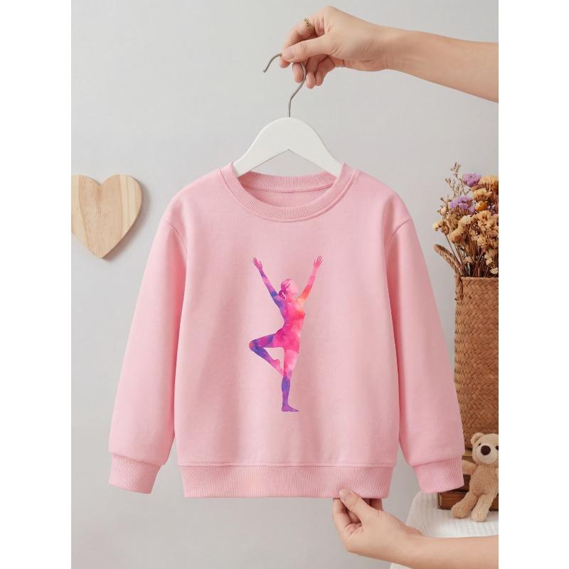 Kids Unisex Crewneck Sweatshirt, Watercolor Pink Purple Gradient Yoga Tree Pose Silhouette Print Black Soft Fleece Pullover