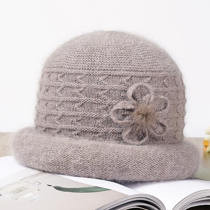 

Средняя пожилая женщина кроличий пух смешанная вязаная шапка осень и зима шерсть шапка старика флисовая термошапка One size