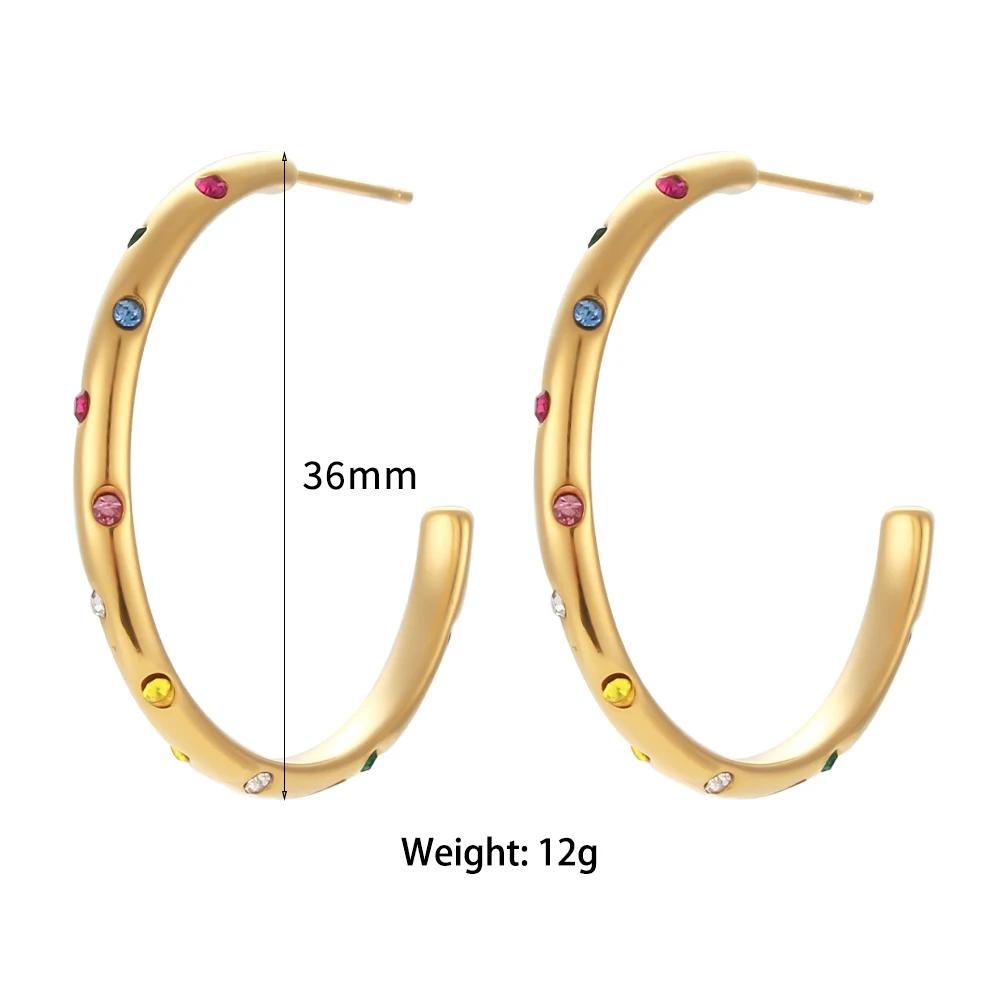 Drop Shipping Colorful Zircon Statement Earring 18K Gold Plated Stainless Steel Hoop Earring