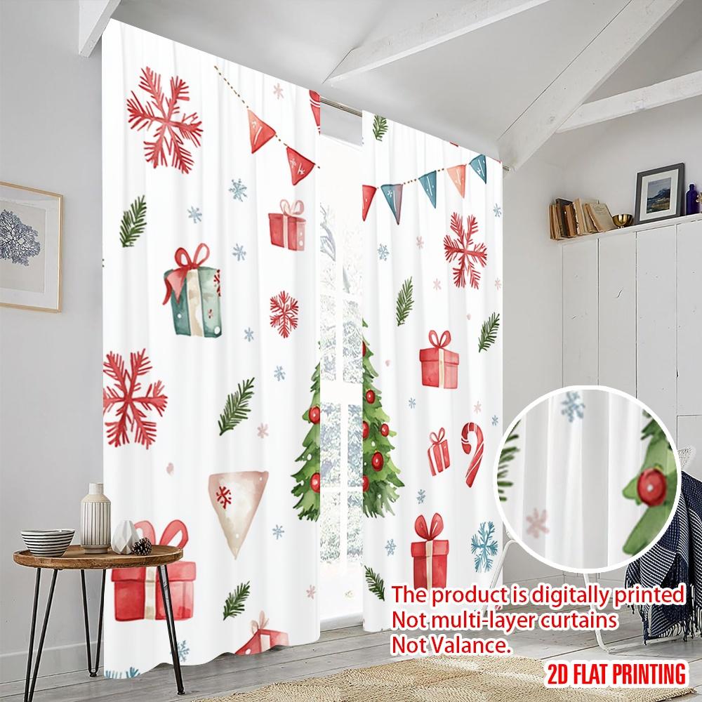 Plane Printing Popular Curtain Panels Christmas Tree Gift Snowflake Garland Polyester Fabric Without Rod Outdoor Curtains Set Of 2 Made