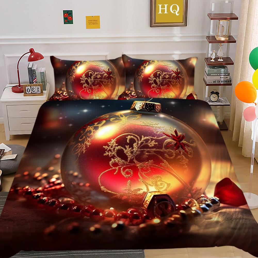 Christmas Digital Printing 3D Printing Polyester Pillowcase Quilt Cover Two Or Three-Piece Set