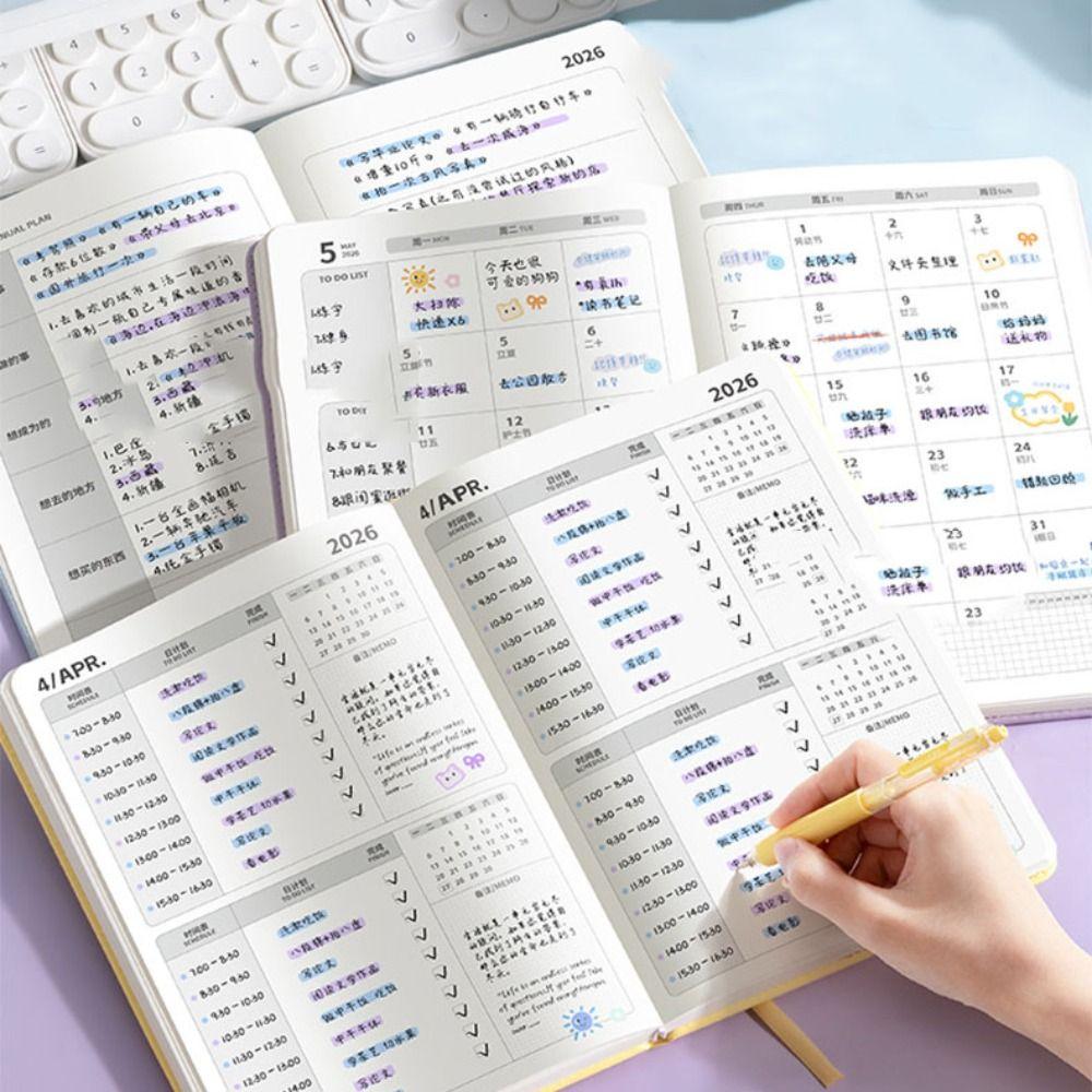 Portable A5 2026 Schedule Book To Do List Planner Reminder Agenda Book Textured PU Daily Planner Office Supplies