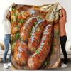 Sausage and Vegetable Pattern Throw Blanket - Creative Food Motif Soft Lightweight Accent for Sofa Bed Travel Office Gift