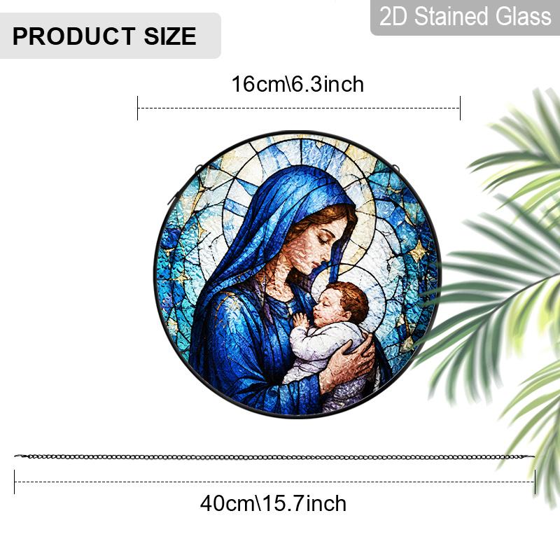 2D Flat Stained Glass Suncatcher, 6.3/7.87 Inch Virgin Mary Stained Glass Suncatcher, Our Lady of Lourdes Window Hanging, Catholic Home Decor, Garden 6.3inch