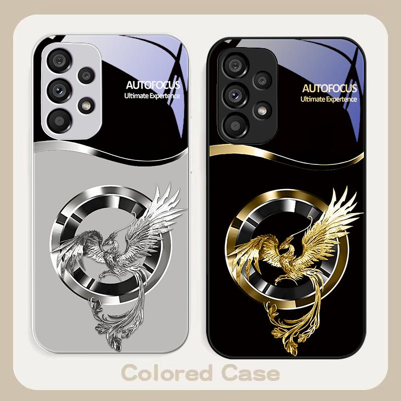 Circle Phoenix Gold Samsung Galaxy S23 24 Plus S20 21 FE S25 Ultra A70 72 73 51 52 53 Tempered Glass Phone Case