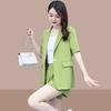 Summer Casual Short Sleeved Blazrs Jacket Matching Set Women's Fashion Professional Suit Coat Shorts Two-piece