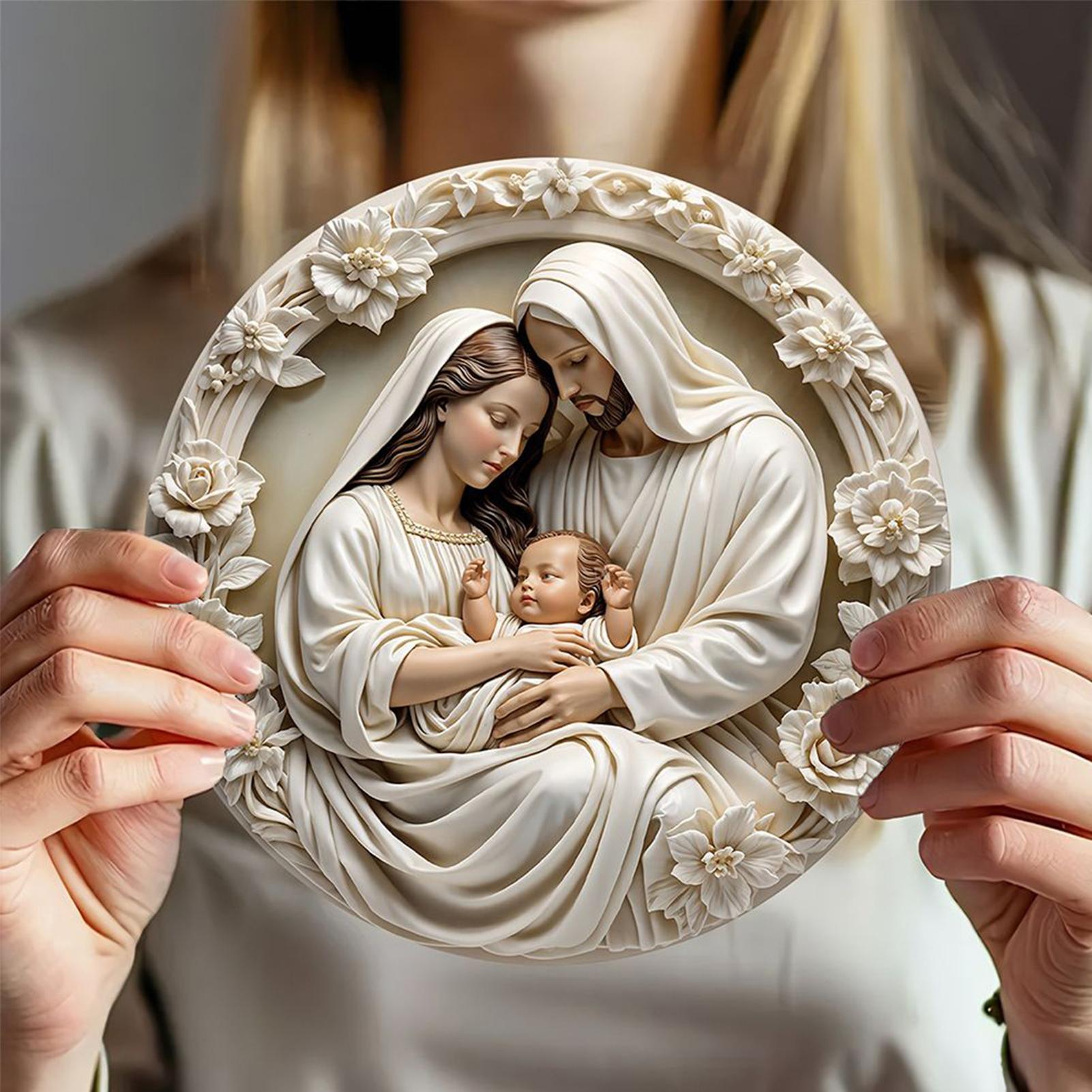 Nativity Scene Ornaments Round Winter Holiday Sign The Birth Of Jesus Decor Classic Wooden Nativity Scene Ornament for Door Wall China Mainland