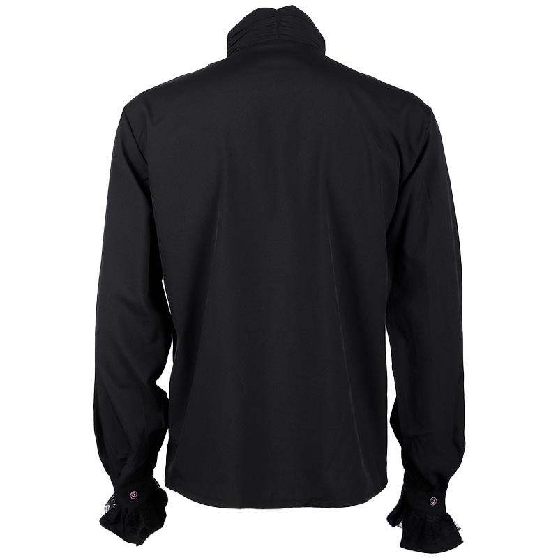 Gothic Ruffled Stand Collar Men's Long Sleeve Tie Shirt with Pleated Cuffs