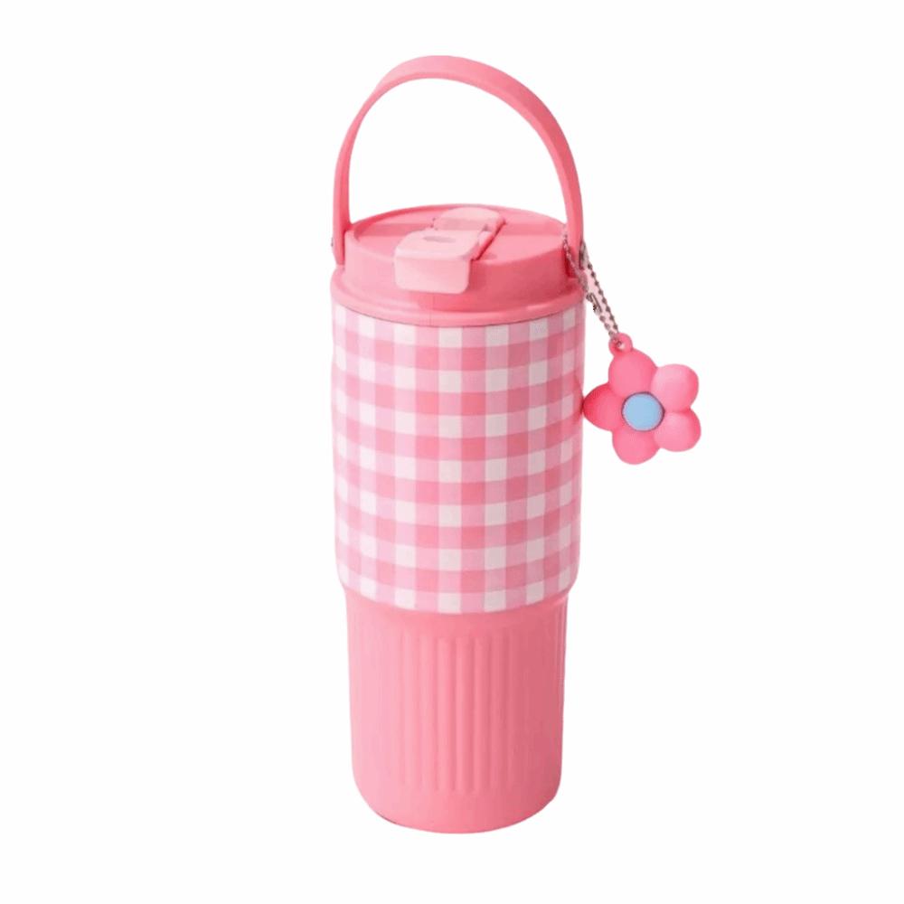 

Креативная термокружка для улицы, портальная чашка с соломинкой для питья, тамблер для кофе с ручкой, для путешествий розовый