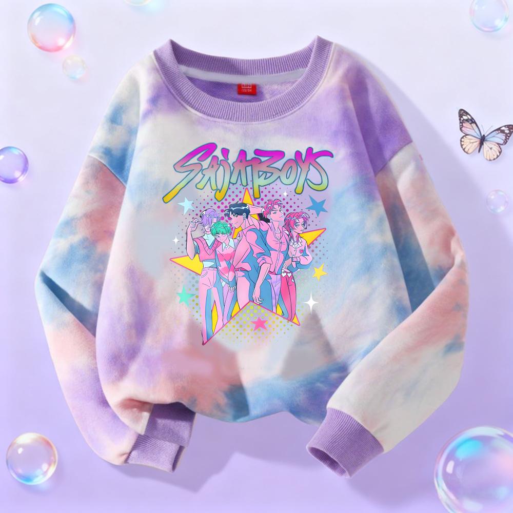 KPop Demon Hunters Long Sleeve Girls Trend Leisure Tops Anime Cartoon Spring Autumn Clothes Tie-dye Versatile Sweatshirt