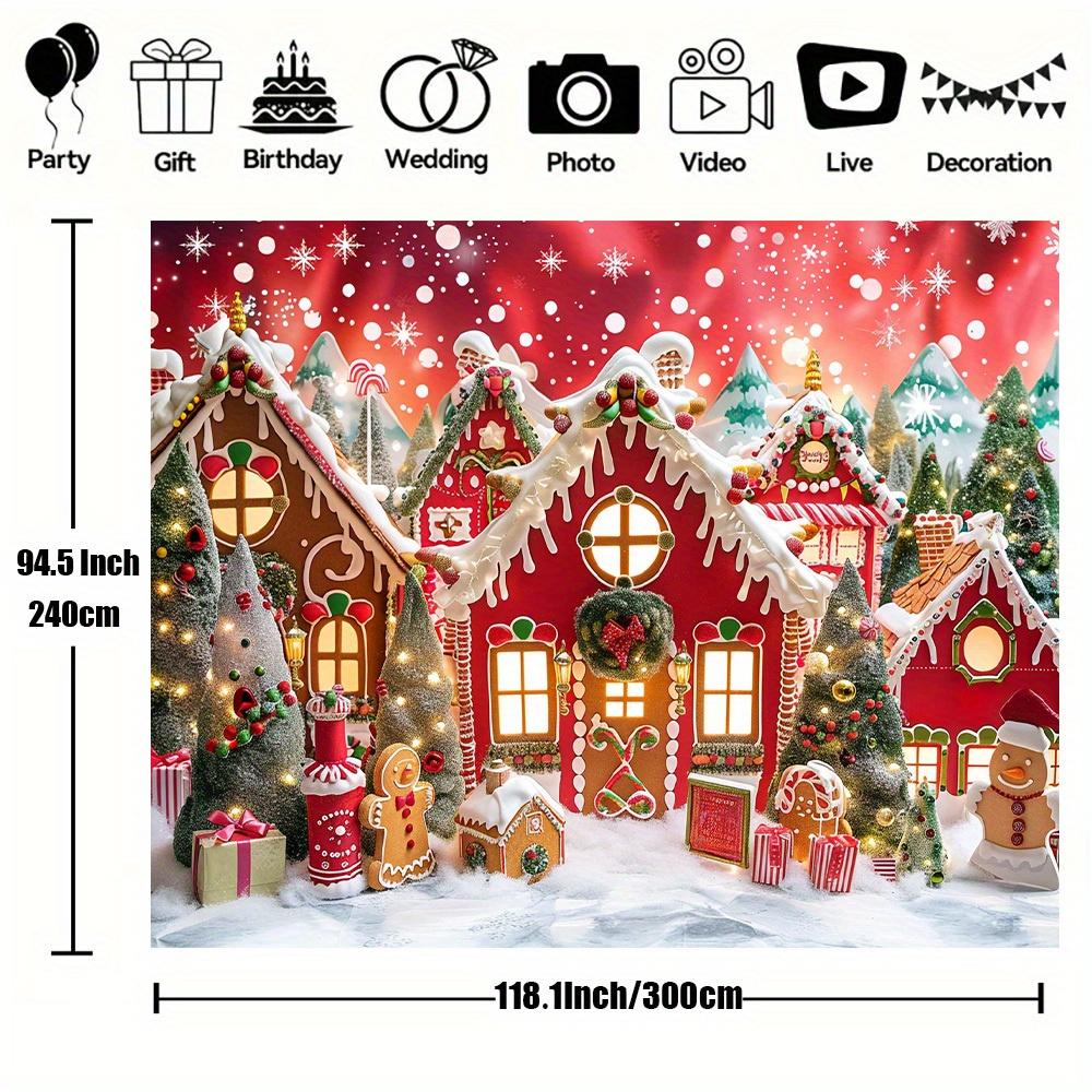 Christmas gingerbread house background photography,winter Merry Christmas tree background, Santa Claus birthday party decoration