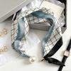 Blue Prints Elegant Pearl Tail Magnetic Clasp Scarf Summer New Versatile Breathable Fashion Artistic Accessory Neck Wrap Scarves