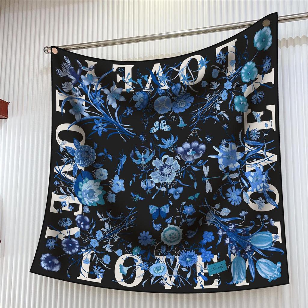 90cm Korean-Style High-Quality Twill Silk Chain Print Ladies' Decorative Shawl