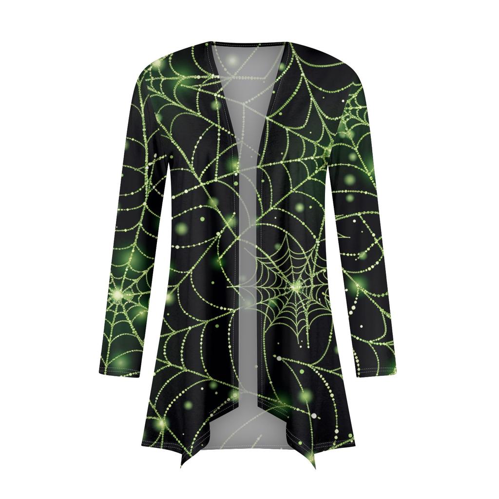 Women's Fashion Casual Halloween Printed Mid-Length Irregular Hem Cardigan Jacket