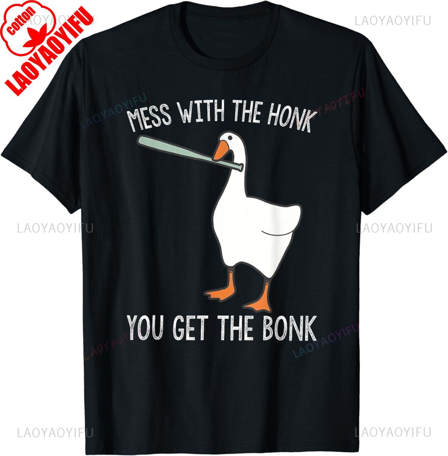 

RePaLY Vintage Art Goose Animal Mess with The Honk You Get The Bonk TShirt Woman Man Summer Cotton Printed Tshirt Streetwear 4XL