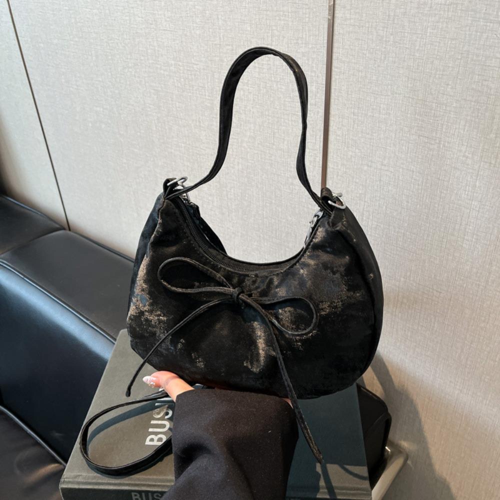 Lace Pearl Pendant Bow Shoulder Bag Large Capacity French Style Handbag PU Hobo Bag  Streetwear