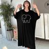 Women's Cartoon Short-sleeved T-shirt Dress Loose Casual Mid-length Over The Knee Dress