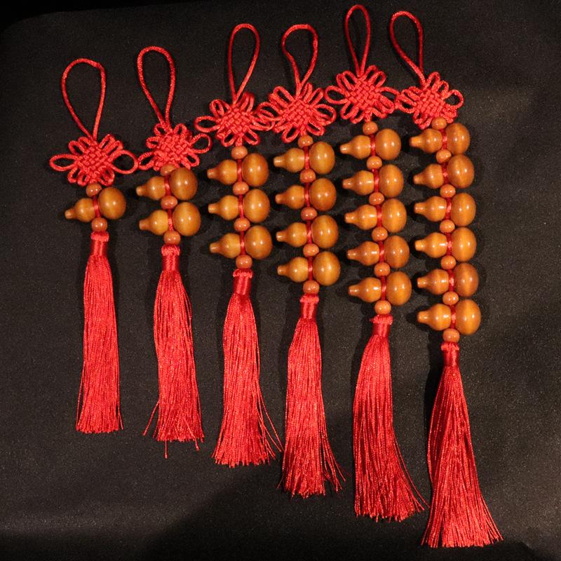 Peach Wood Gourd Pendant: Chinese Knot Car Hanging Décor One Gourd