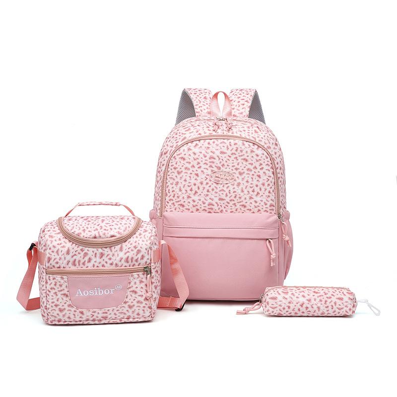3 stuks/set Basisschool Middelbare School Rugzak Set voor Meisjes Luipaardprint Rugzak Student Boekentas Kinderen Lunchtas Etui Set white