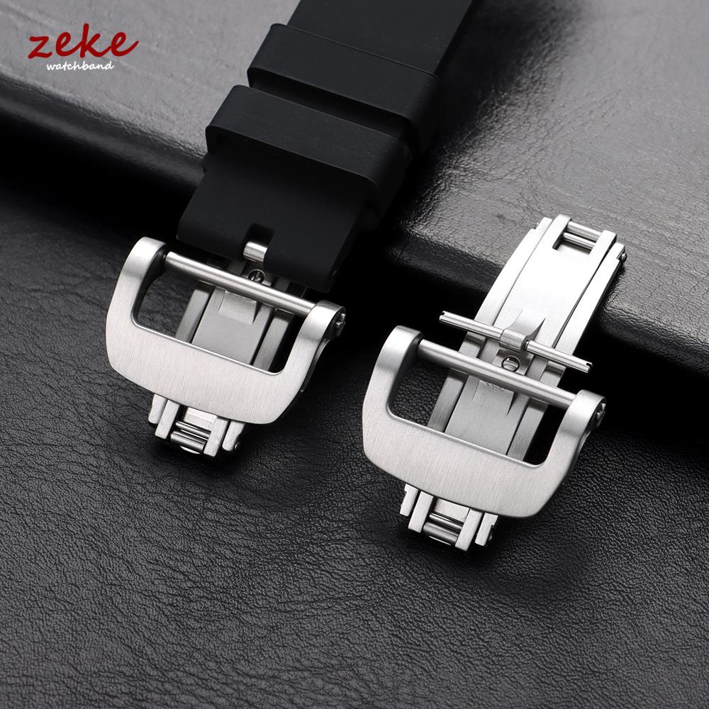 Solid Stainless Steel Double-Press Butterfly Fold Clasp, Silver Matte Watch Band Buckle & Rubber Strap Buckle Watch Accessories
