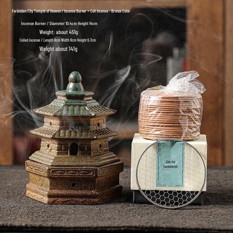 Compact Zen-Inspired Ceramic Incense Burner and Holder in Black Pottery