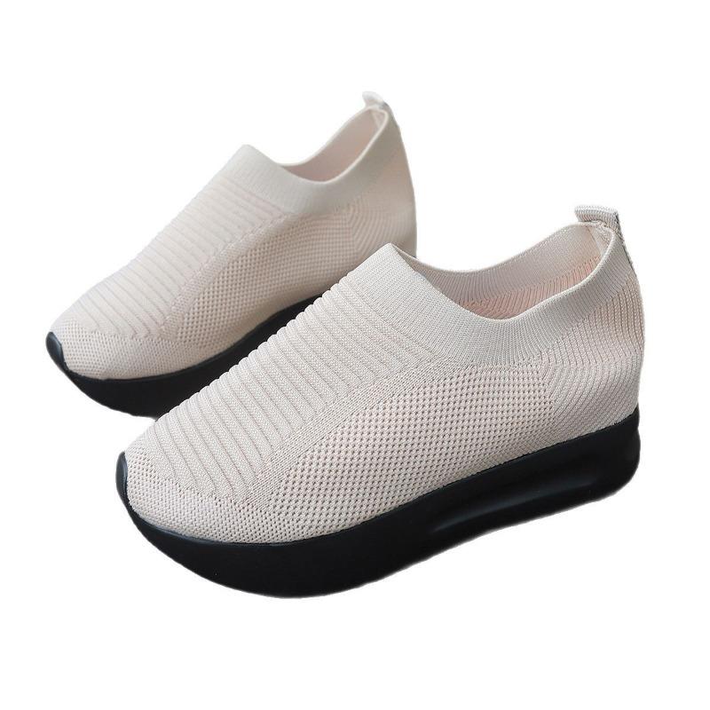 One-pedal shoes women's new fly-woven sneakers mesh breathable lazy thick-soled large-size women's shoes