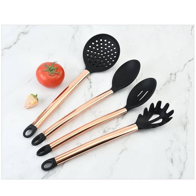 Mångsidigt Svart Silikon och Rostfritt Stål Köksredskapsset Tolvdelat Non-stick Matlagningsnödvändigheter