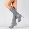 2026 Women Boots Autumn and Winter New High Heels Knight Boots Fashion Retro Belt Buckle Knee High Boots Female Plus Size 43