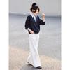 Women's Contrast Patchwork V-Neck Faux Two-Piece Pullover Sweatshirt
