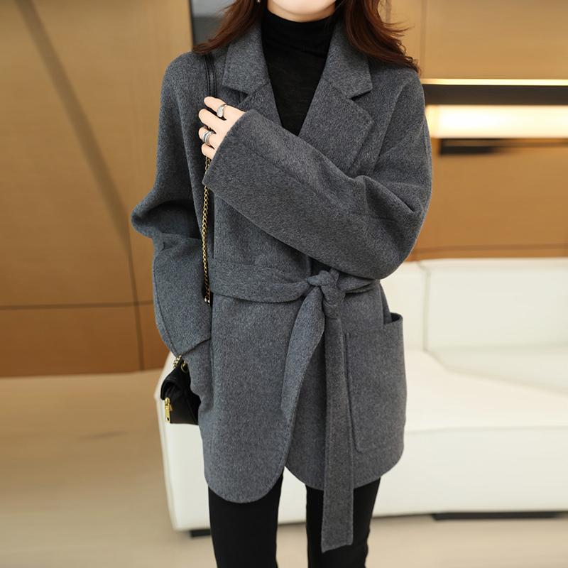 100% Wool Women Coat TIDENOVEL Autumn Wool Long Coat Handmade Pea Coat Winter Warm Wool Long Jacket Overcoat