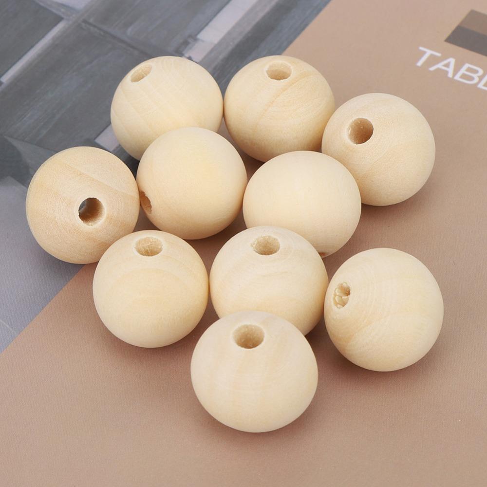 100Pcs Hole Diameter 5mm Unfinished Loose Wood Spheres Kids DIY Handmade Toy Accessories