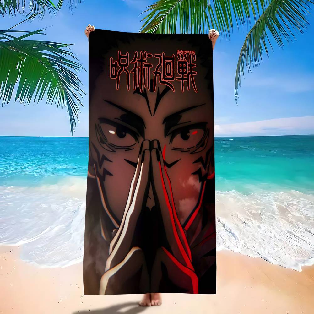 

J-Jujutsu K-Kaisen Аниме Микрофибровое Одеяло Быстросохнущие Пляжные Полотенца Большой Размер Печать Супервпитывающее Полотенце-Одеяло для Бассейна W40*H60(CM)