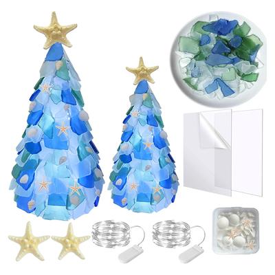 Christmas Tree DIY Kit Sea Glass Pieces For Christmas Tree Lights Lamp For DIY Crafts Christmas Ornament Crafts