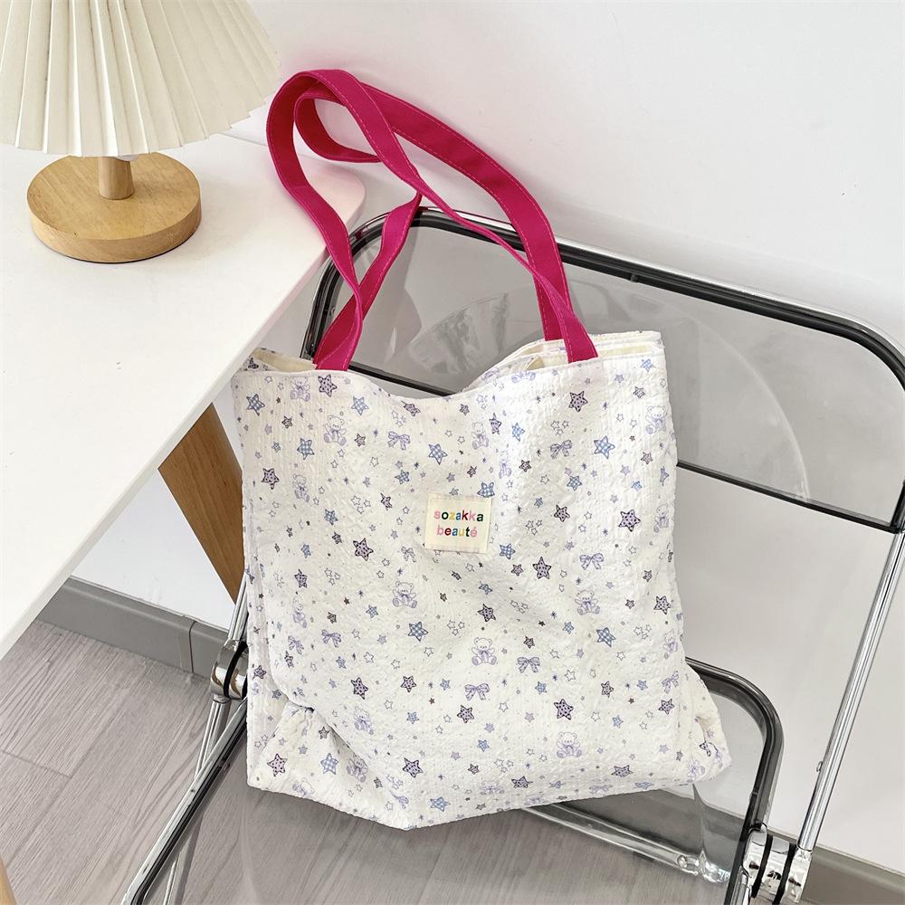 Cute Printed Kitten Canvas Bag Large Capacity Double Layer Work Bag Student Girl Summer Handbag